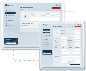 Company setup and employee onboarding interface in Waggex payroll web application