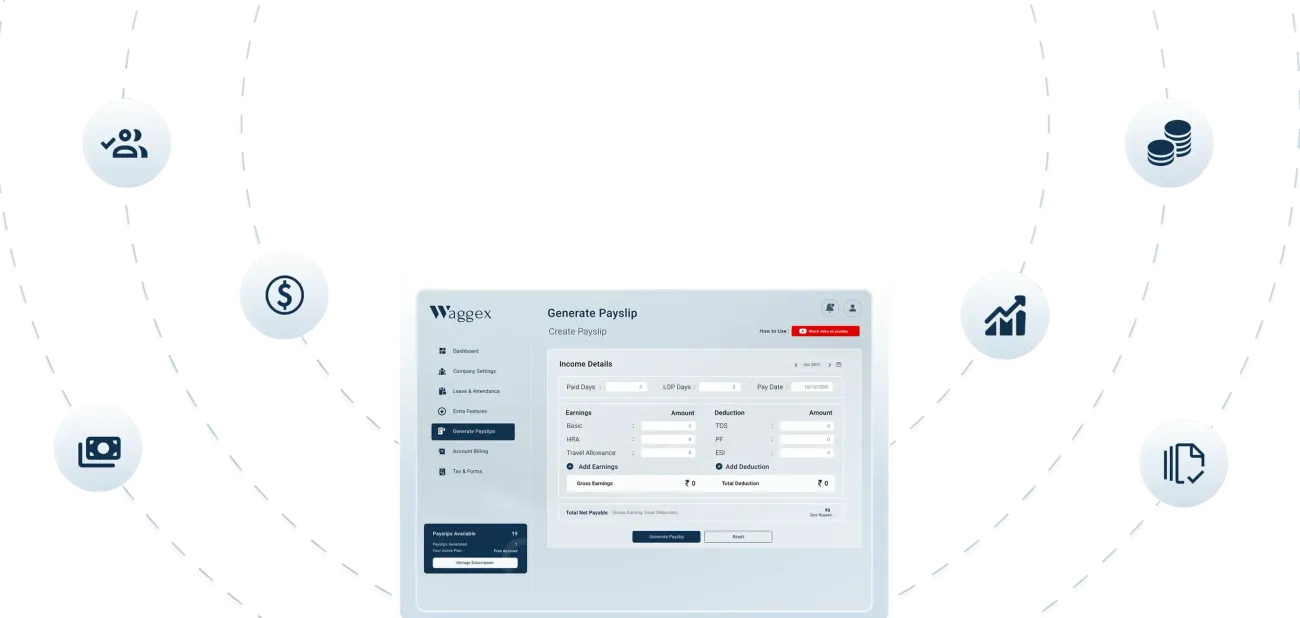 Waggex payroll management system dashboard showing salary processing, PF ESI TDS compliance and payslip generation India