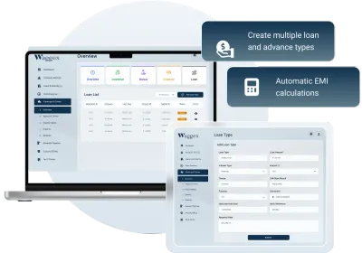 Waggex salary advance loan management software dashboard showing loan applications, disbursement tracking, EMI deductions and payroll integration