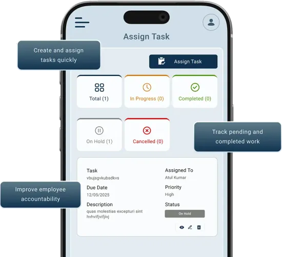 Waggex task management software dashboard showing task creation employee assignment deadline tracking and progress monitoring for Indian businesses