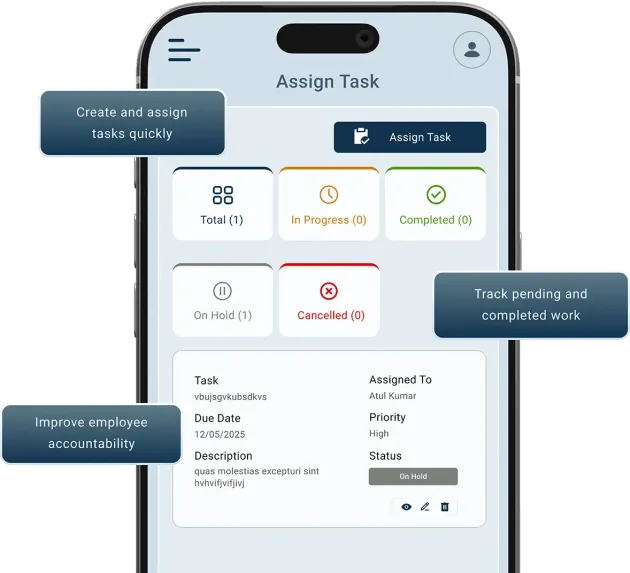 Waggex task management software dashboard showing task creation employee assignment deadline tracking and progress monitoring for Indian businesses